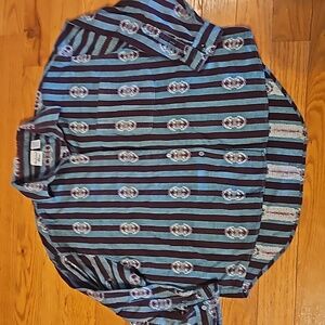 Backroad Blues Long Sleeve Button Down Collared Shirt Western Cowgirl